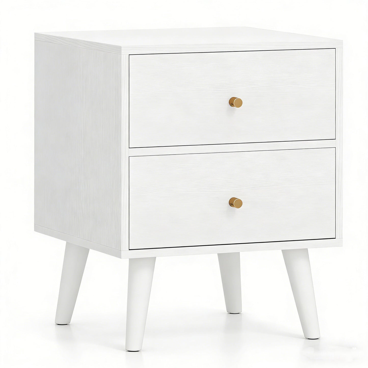 Mid Century Modern Bedside Table with Storage and Raised Support Legs-White