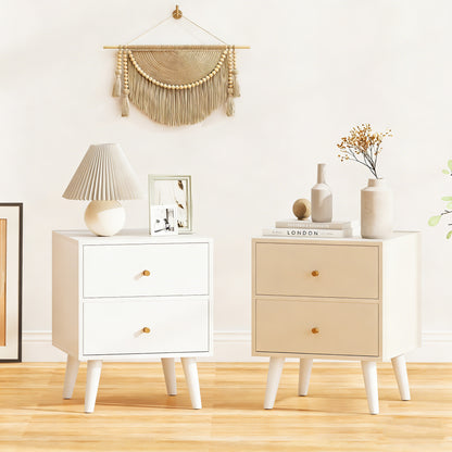 Mid Century Modern Bedside Table with Storage and Raised Support Legs-White