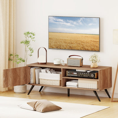 Mid Century Modern Entertainment Center with Cable Hole and Raised Legs-Oak