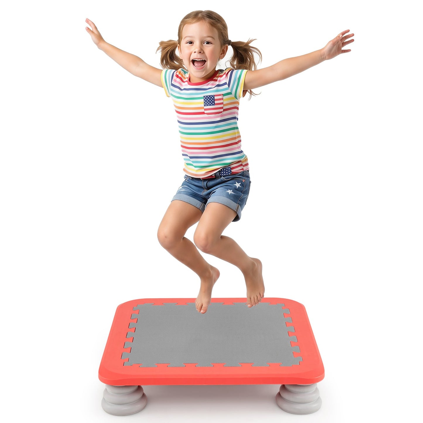 Mini Trampoline for Kids with Removable and Non-Slip Foot Pads-Red