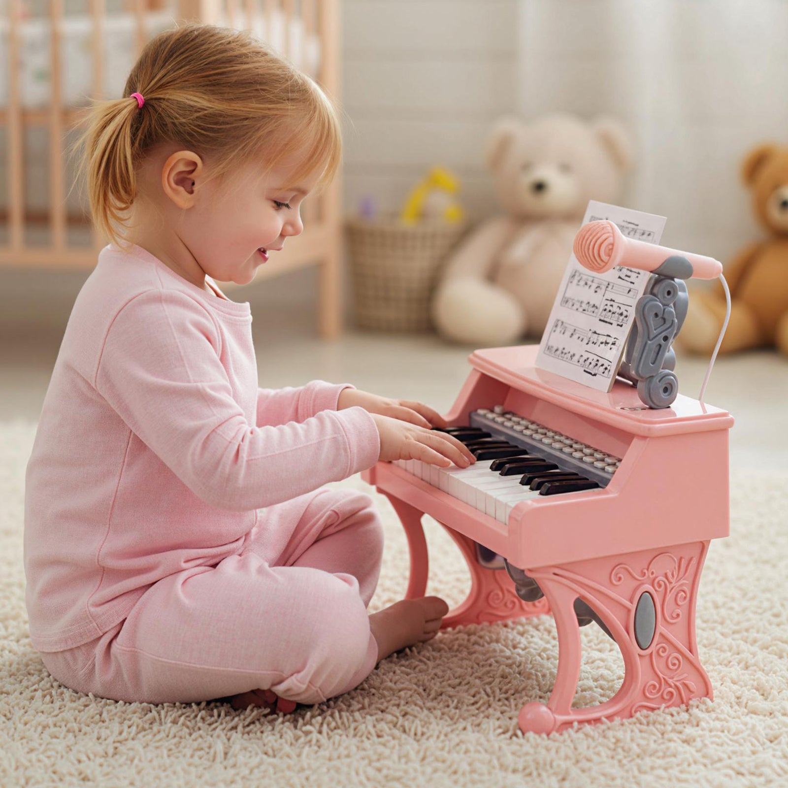 Mini Keyboard Piano for Kids 25 Keys Electric Piano with Music Stand and Microphone-Pink