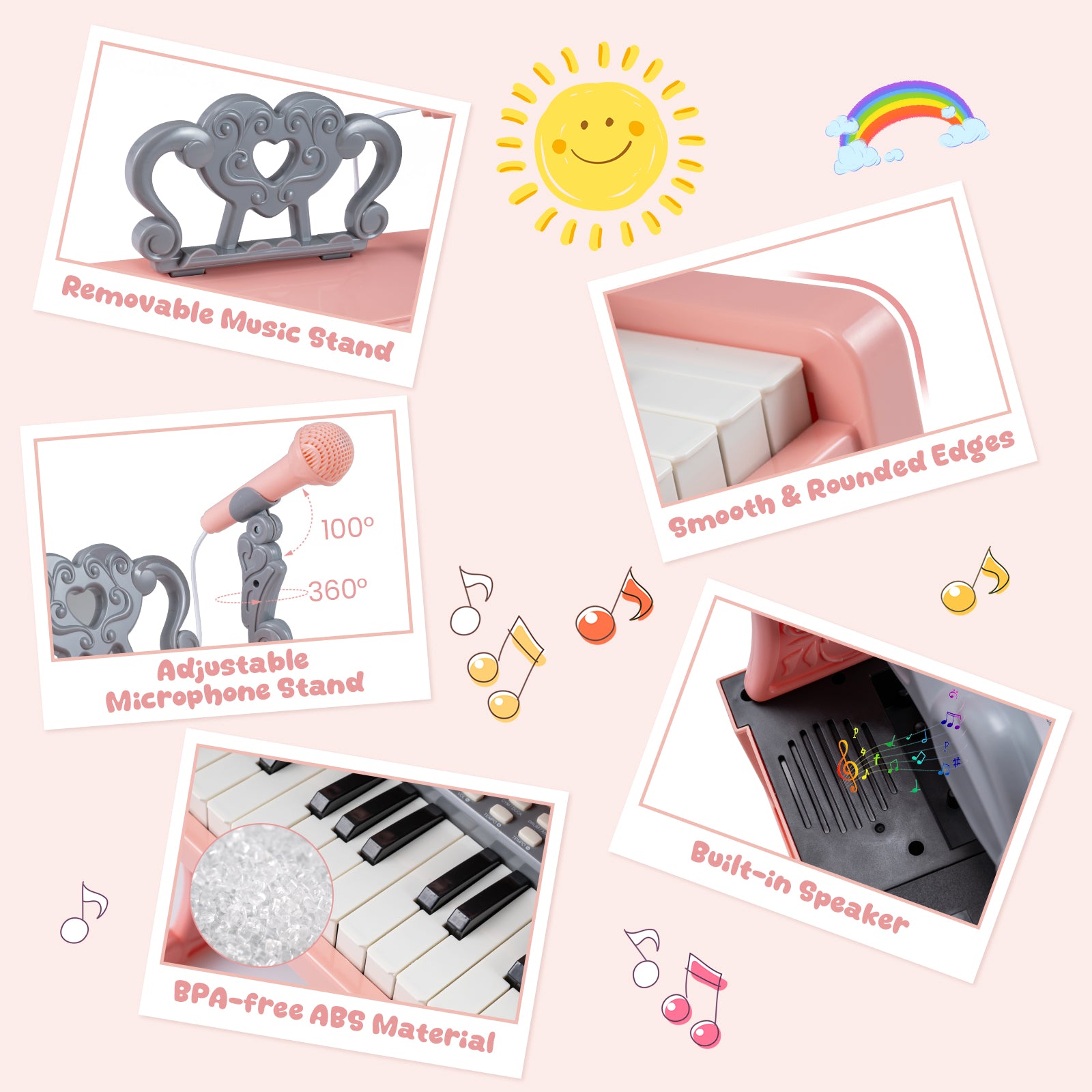 Mini Keyboard Piano for Kids 25 Keys Electric Piano with Music Stand and Microphone-Pink