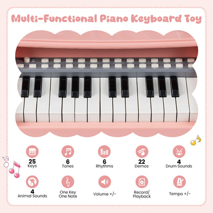 Mini Keyboard Piano for Kids 25 Keys Electric Piano with Music Stand and Microphone-Pink