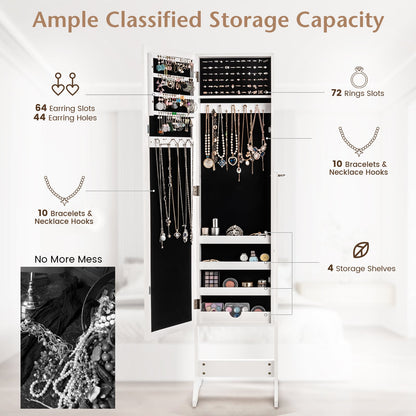 Mirrored Jewelry Armoire with Full-Length Mirror and 3 Tilting Angles-White