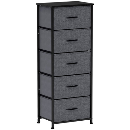HOMCOM Fabric Chest of Drawers, Industrial Bedroom Dresser with 5 Fabric Drawers, Steel Frame and Wooden Top for Nursery, Living Room, Hallway, Dark Grey