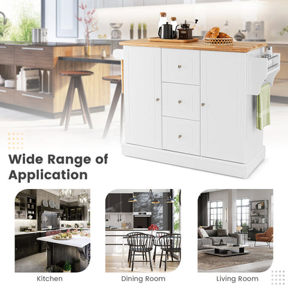 Large Mobile Kitchen Island Cart with Adjustable Shelves-White