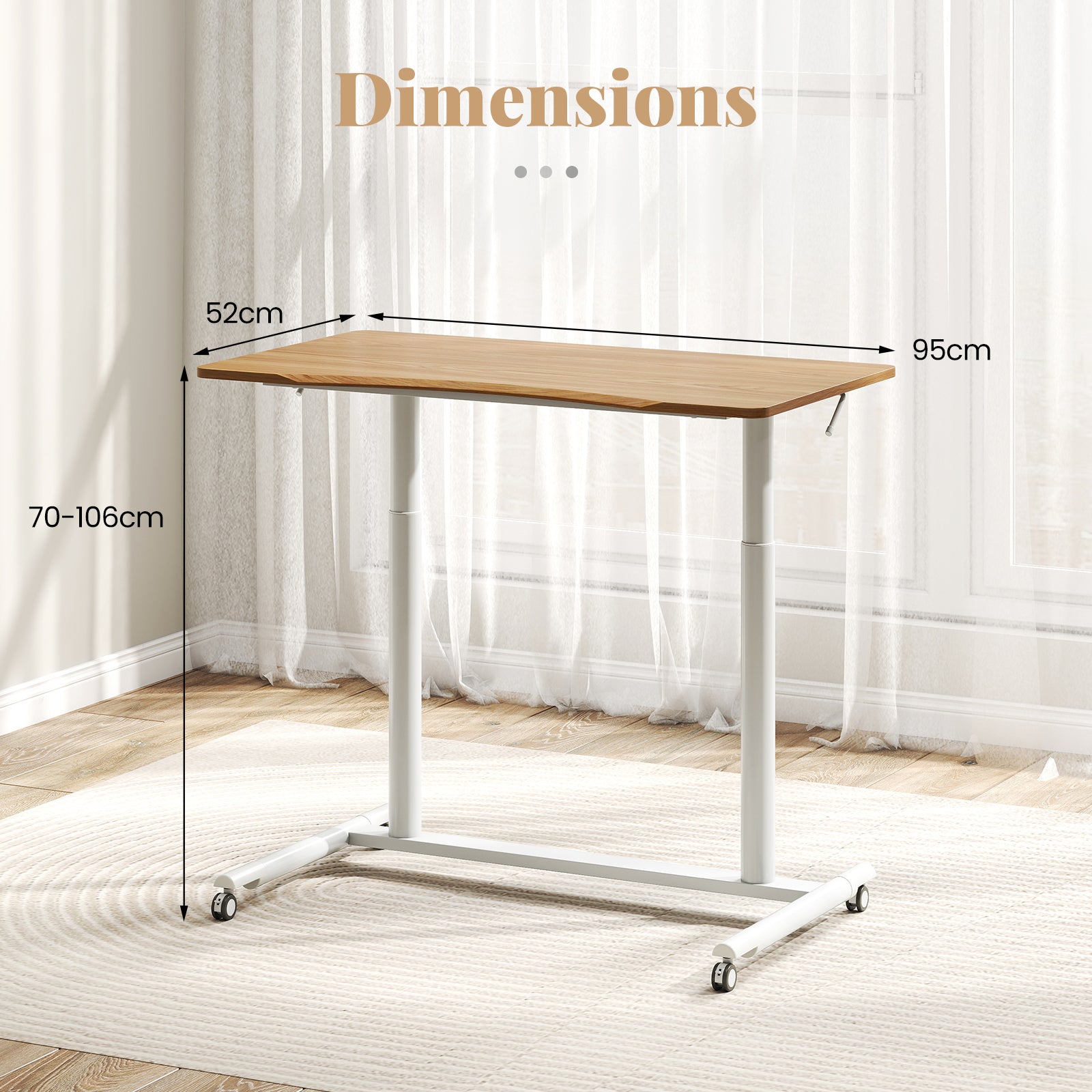 C-Shaped Mobile Standing Desk with Adjustable Height and Lockable Wheels-Natural