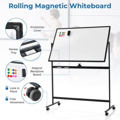 Reversible Mobile White Board with Adjustable Height-Black