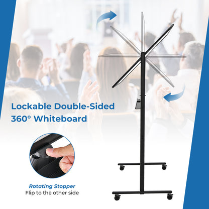 Reversible Mobile White Board with Adjustable Height-Black
