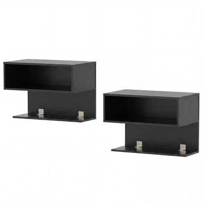 Modern Floating Nightstand with Storage Shelves for Living Room and Bed Room-Black