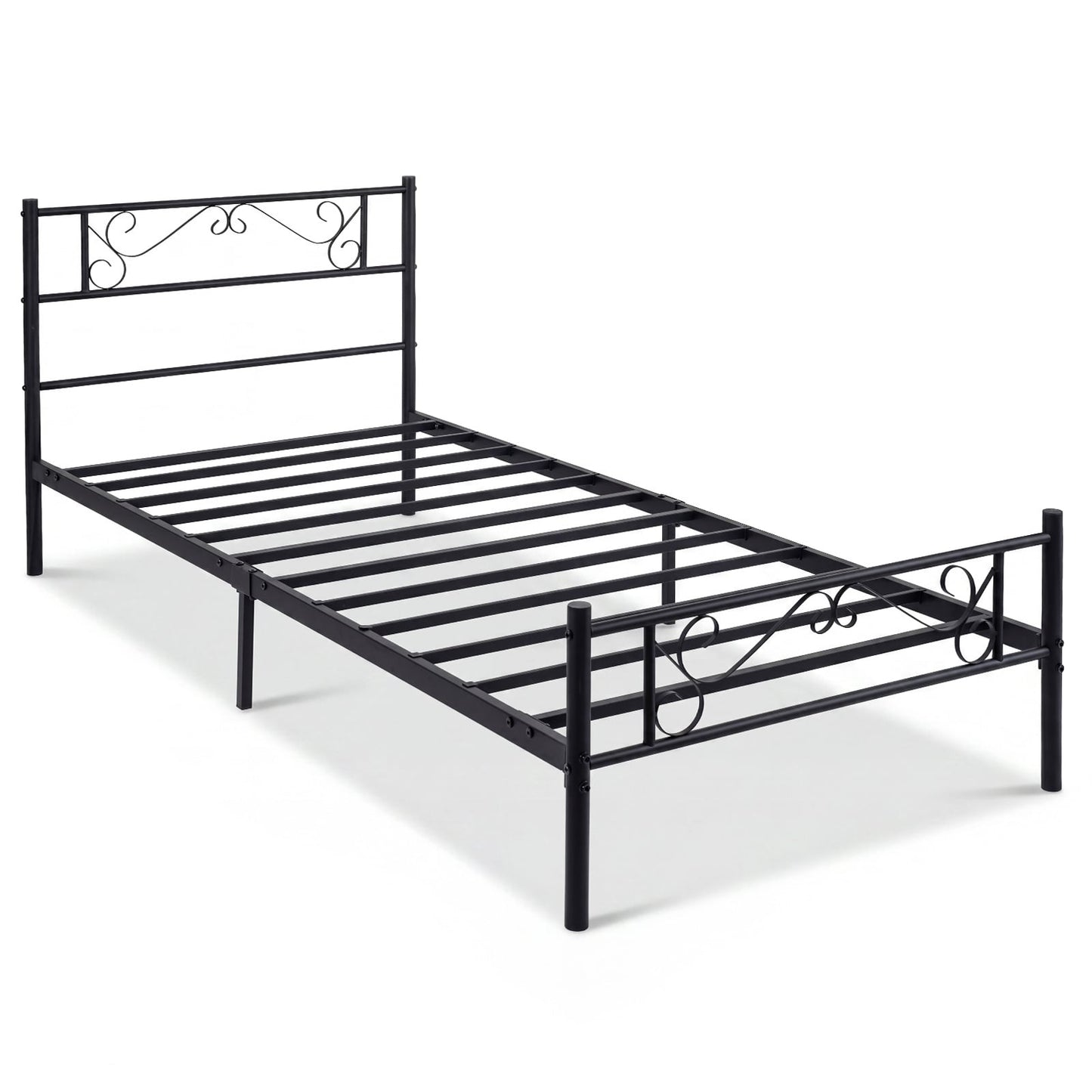 Modern Metal Bed Frame with Floral Headboard and Footboard-Black Single Size