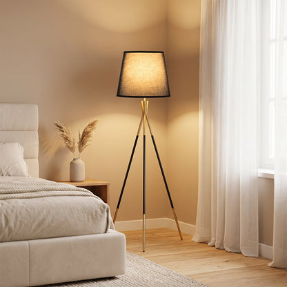 Modern Metal Tripod Floor Lamp with Fabric Shade157 cm Tall Standing Lamp-Black