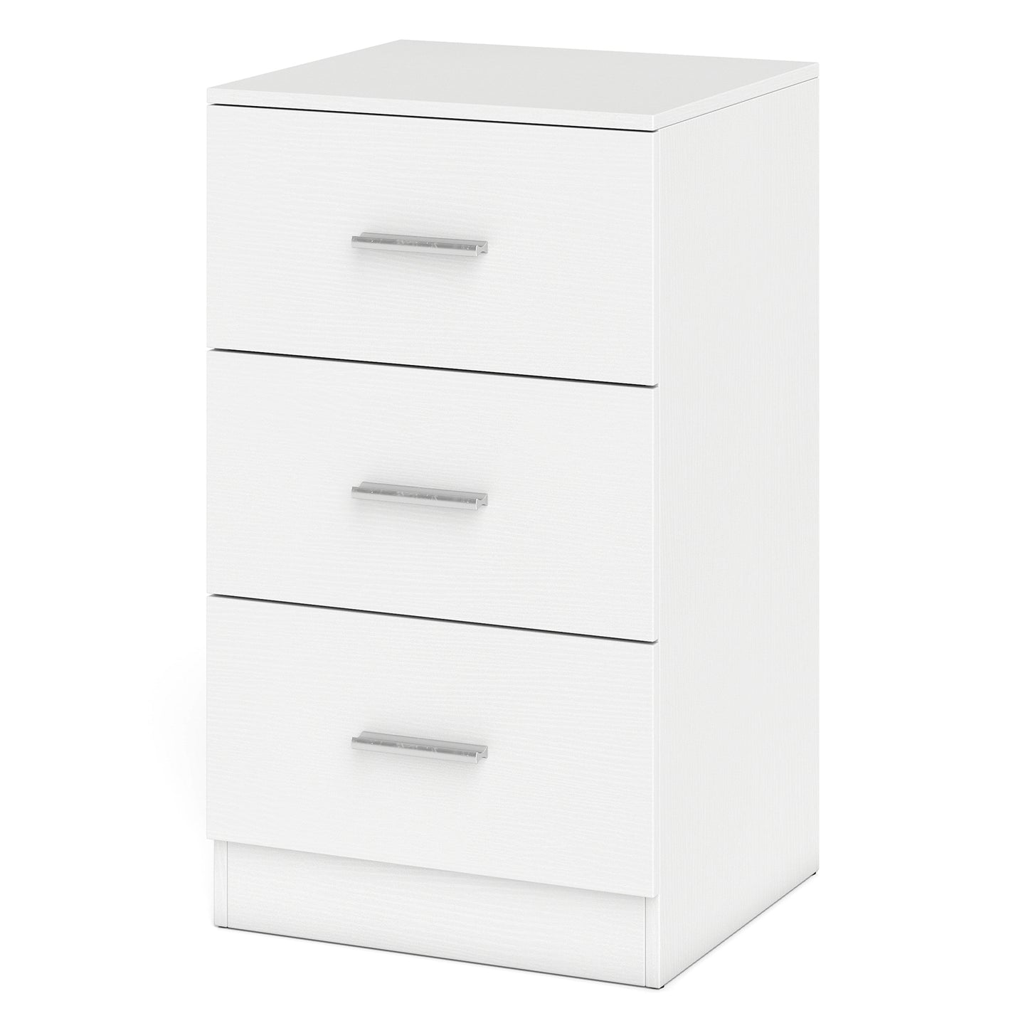 Modern Nightstand End Table with 3 Storage Drawers 2 Anti-tip Kits-White