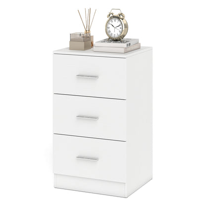 Modern Nightstand End Table with 3 Storage Drawers 2 Anti-tip Kits-White