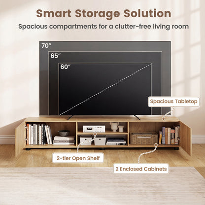 Modern TV Stand for up to 70" TVs with 2 Doors and Open Shelves-Natrual