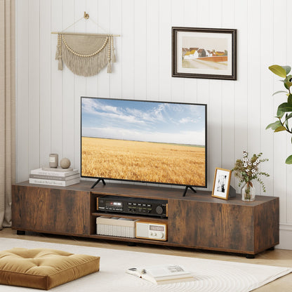 Modern TV Stand for up to 70" TVs with 2 Doors and Open Shelves-Rustic Brown