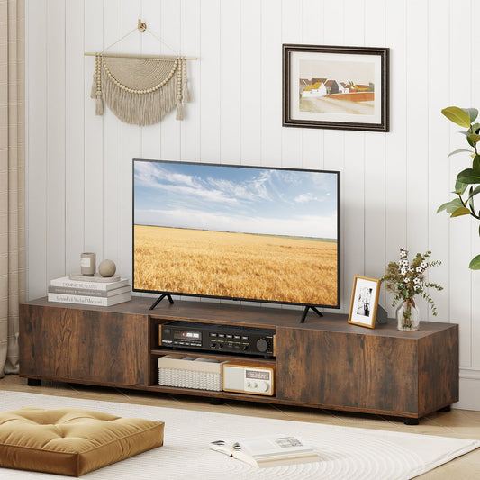 Modern TV Stand for up to 70" TVs with 2 Doors and Open Shelves-Rustic Brown