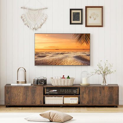 Modern TV Stand for up to 70" TVs with 2 Doors and Open Shelves-Rustic Brown