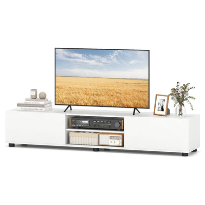 Modern TV Stand for up to 70" TVs with 2 Doors and Open Shelves-White