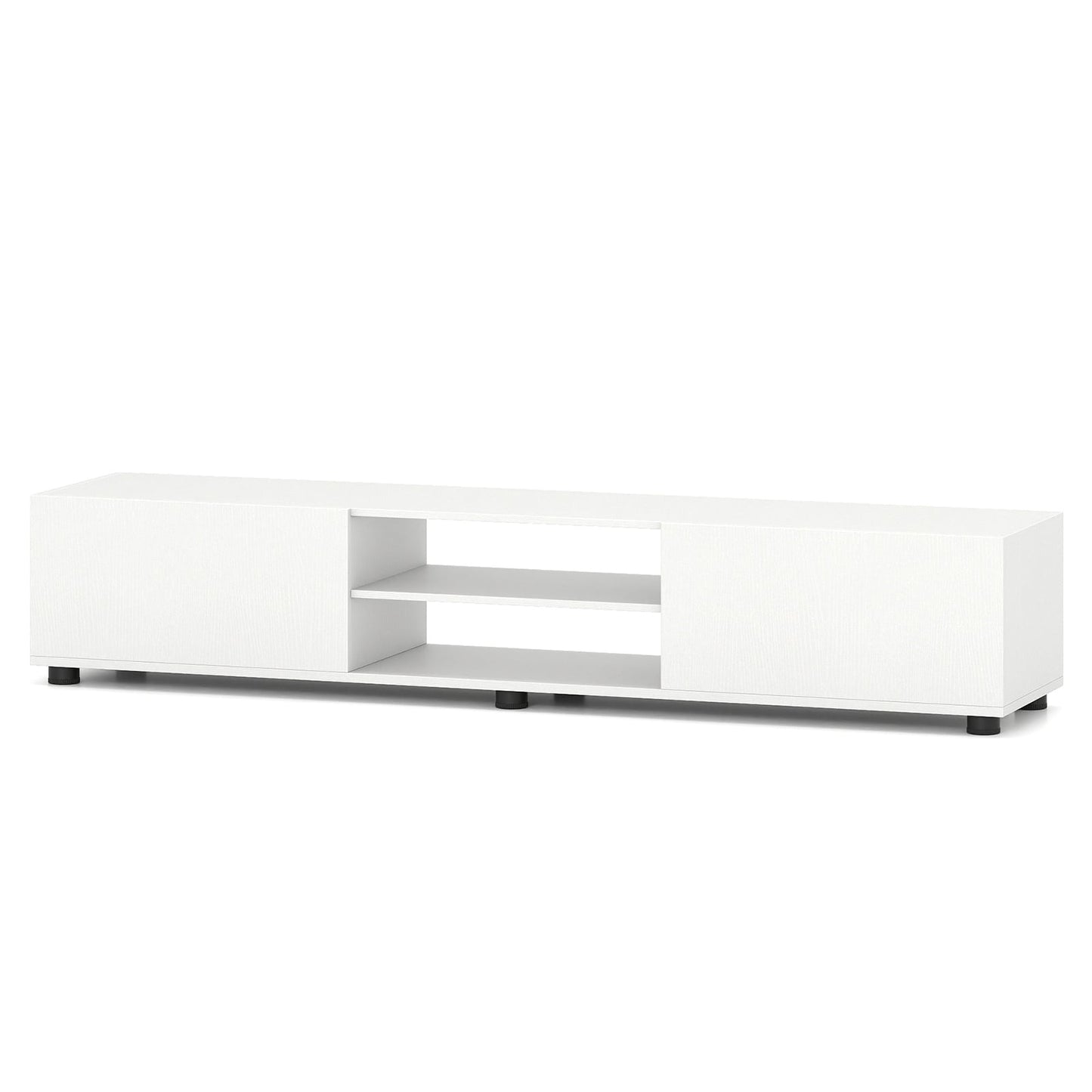 Modern TV Stand for up to 70" TVs with 2 Doors and Open Shelves-White