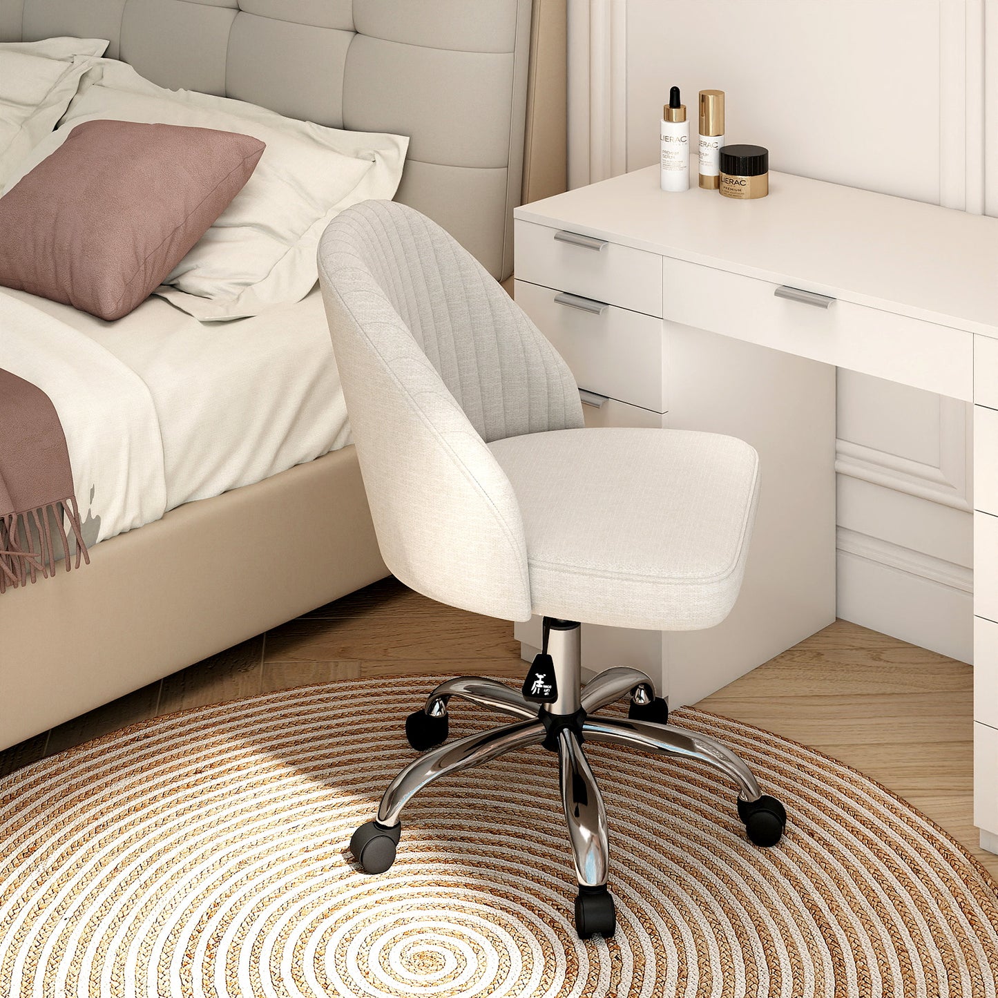 Modern Armless Office Chair with Curved Backrest and Upholstered Seat-Beige