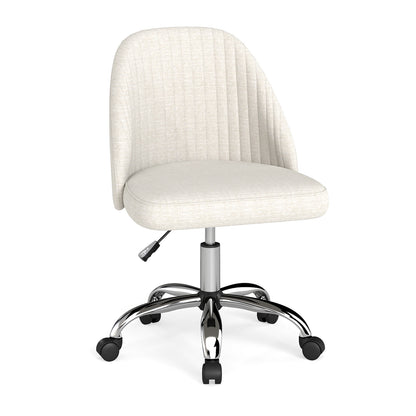 Modern Armless Office Chair with Curved Backrest and Upholstered Seat-Beige