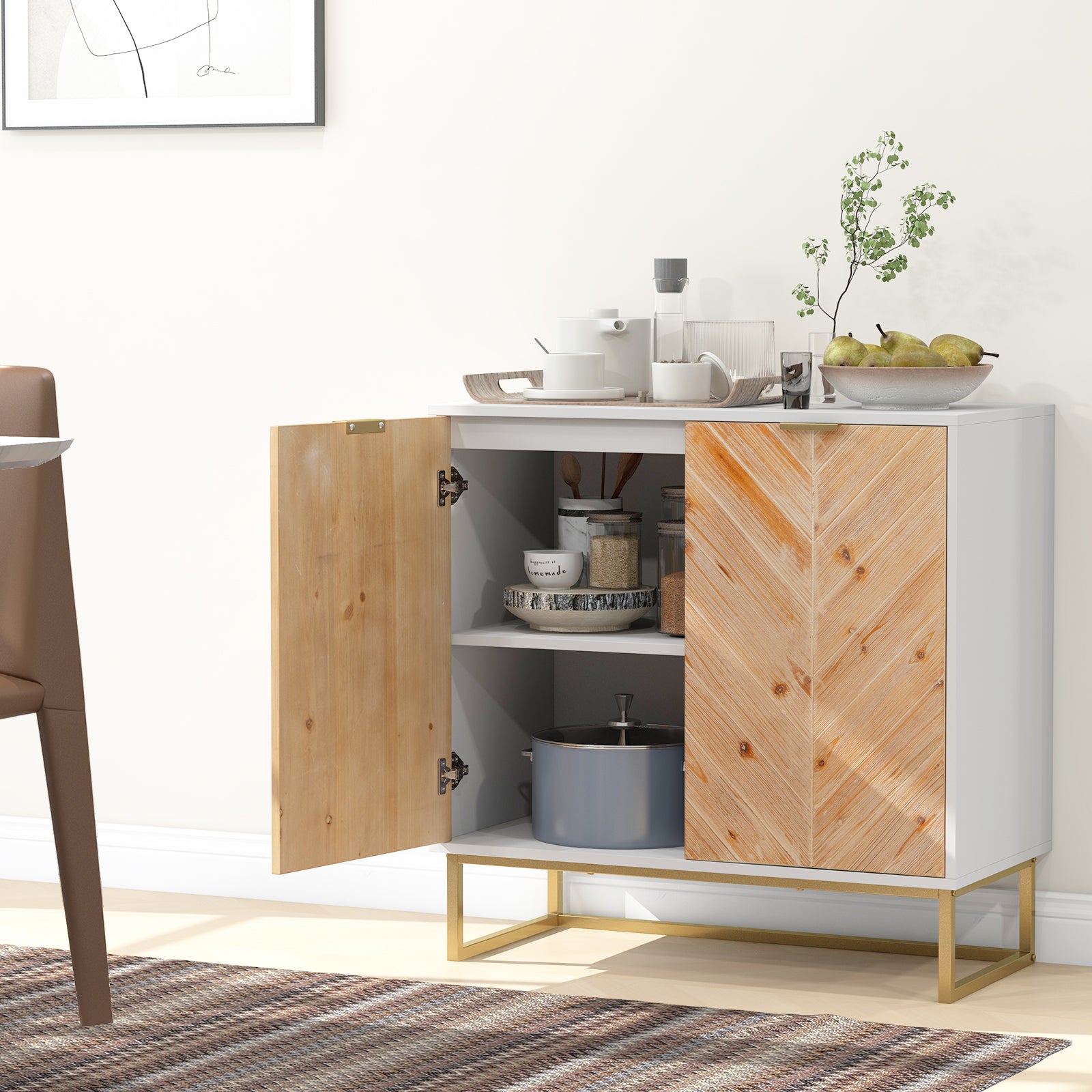 Modern Buffet Sideboard Cabinet Console Tablr with Storage-White