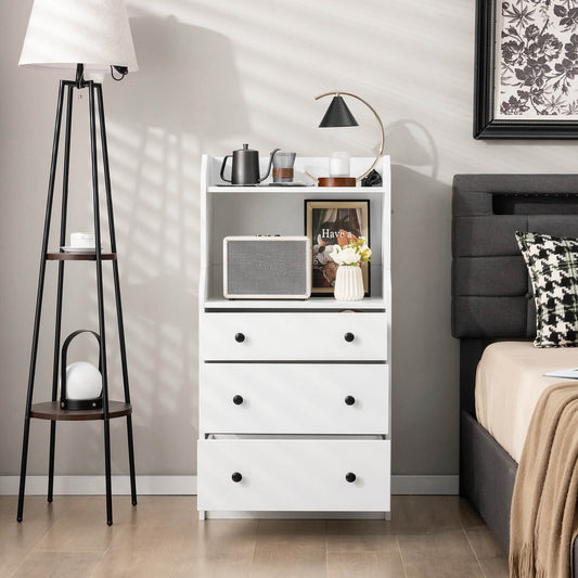 Modern Chest of Drawers Dresser with Shelves-White