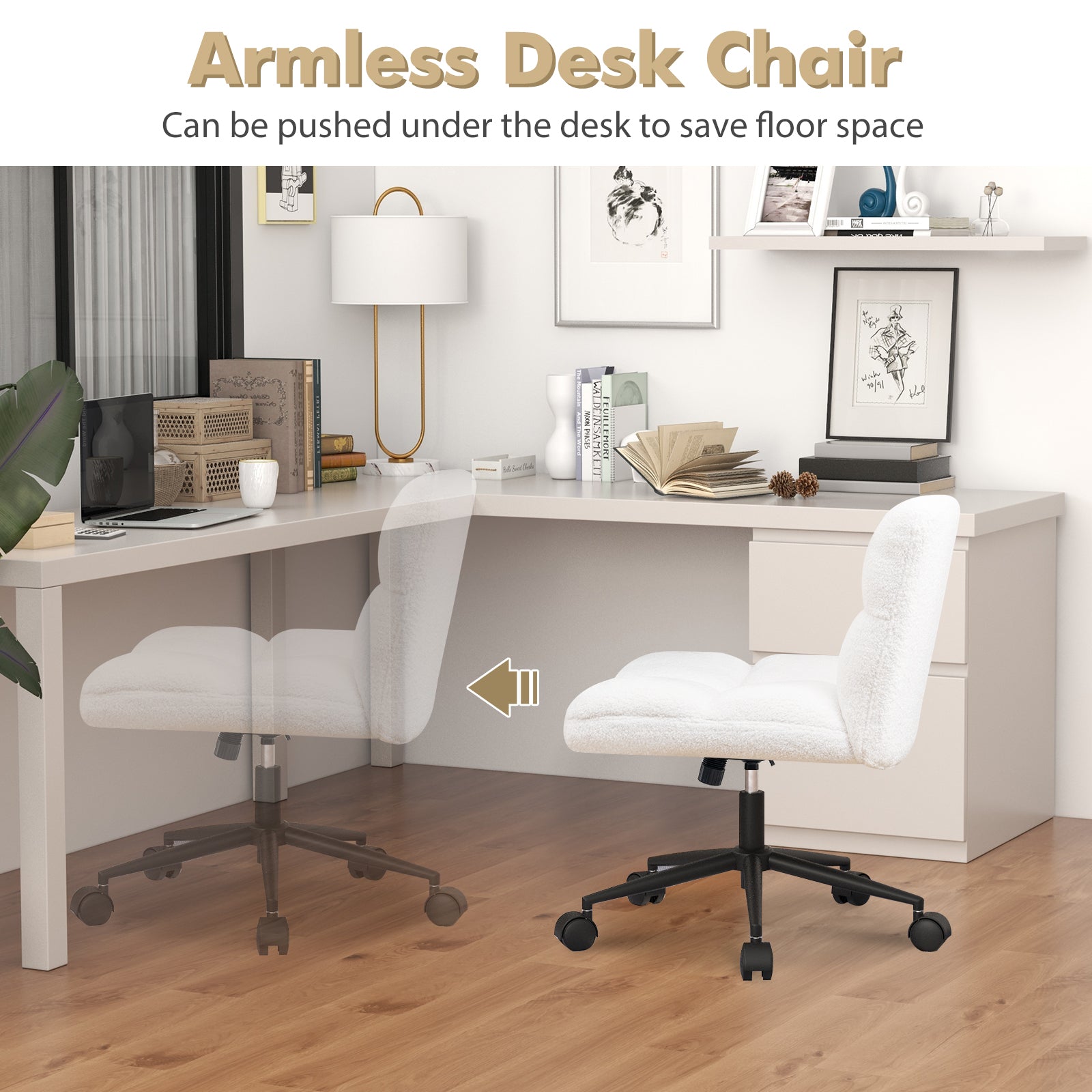 Modern Cross Legged Swivel Task Chair with Wheels-Beige