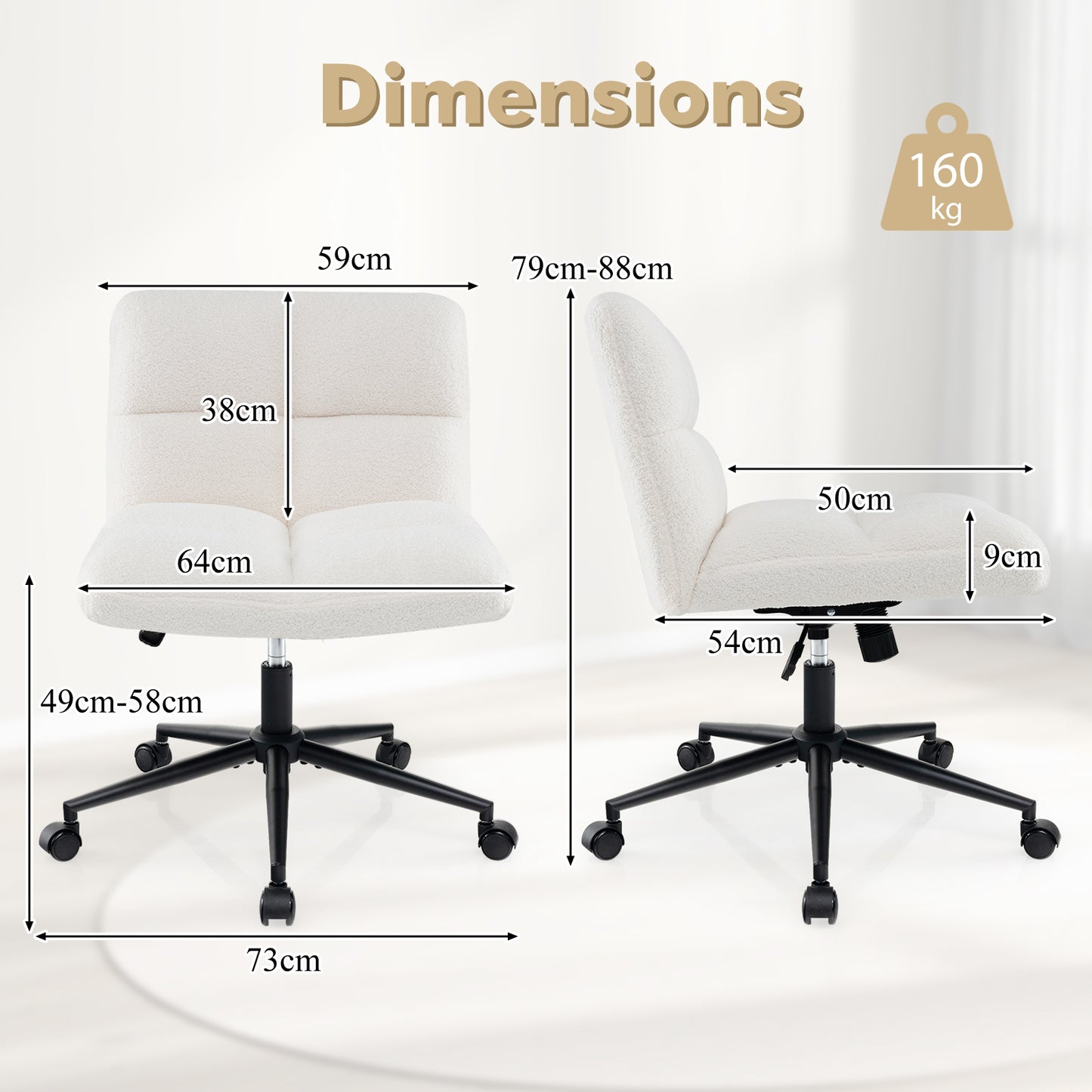 Modern Cross Legged Swivel Task Chair with Wheels-Beige