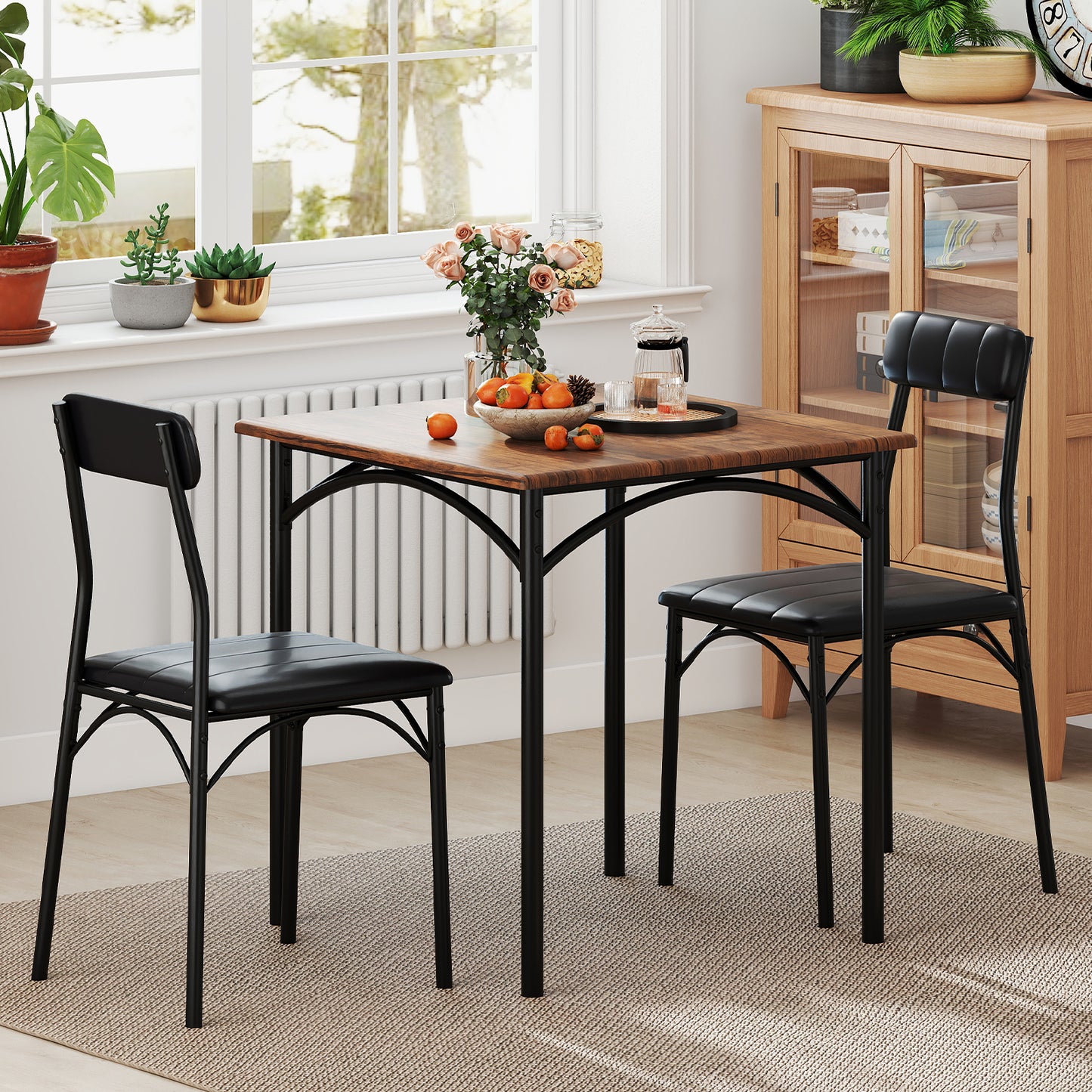 Modern Dining Table Set 3-Piece Kitchen Table Set-Rustic Brown