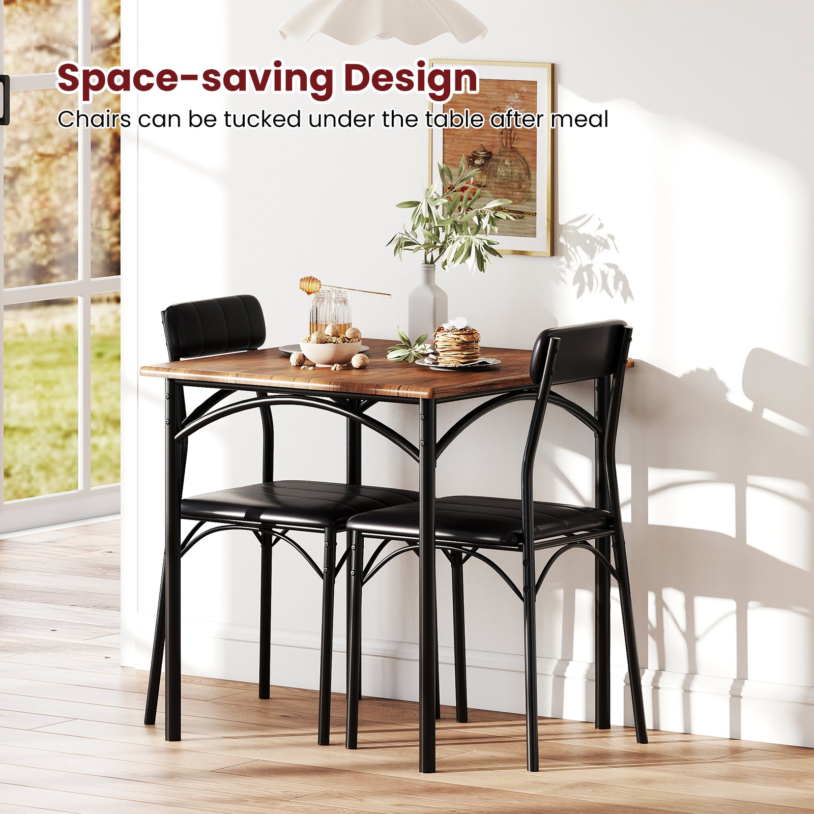 Modern Dining Table Set 3-Piece Kitchen Table Set-Rustic Brown