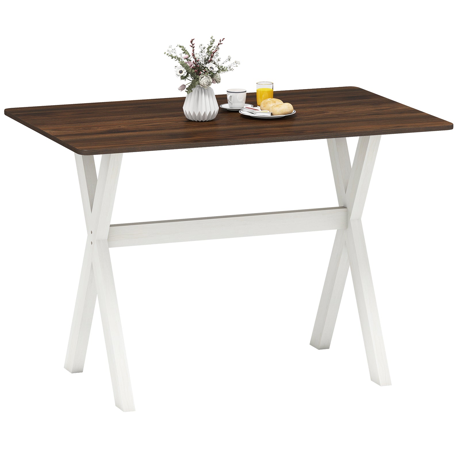 Modern Dining Table Wooden Kitchen Table with X-shaped Frame and with Wood Grain Texture Tabletop-Brown