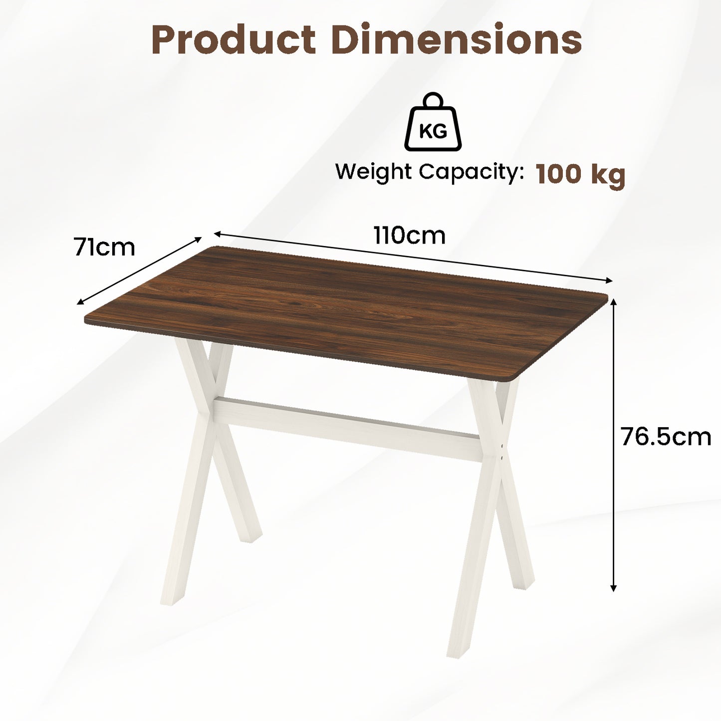 Modern Dining Table Wooden Kitchen Table with X-shaped Frame and with Wood Grain Texture Tabletop-Brown