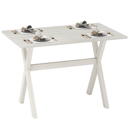 Modern Dining Table Wooden Kitchen Table with X-shaped Frame and with Wood Grain Texture Tabletop-White