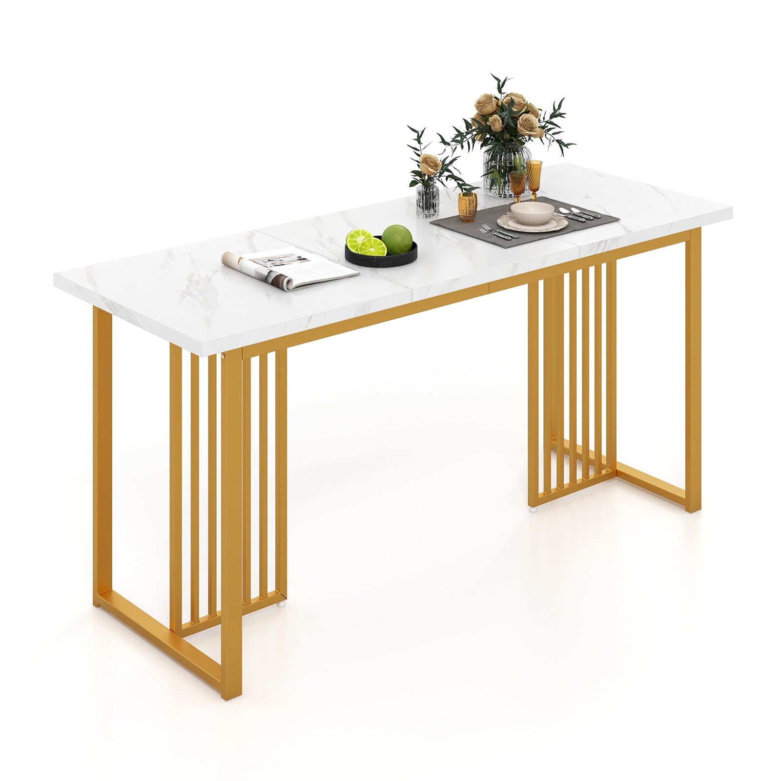 Modern Dining Table with Faux Marble Tabletop for 6-8 People-White