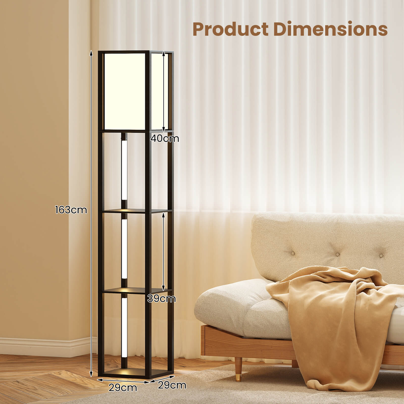 Modern Floor Lamp with 3 LED Strips and Lampshade for Living Room Bedroom