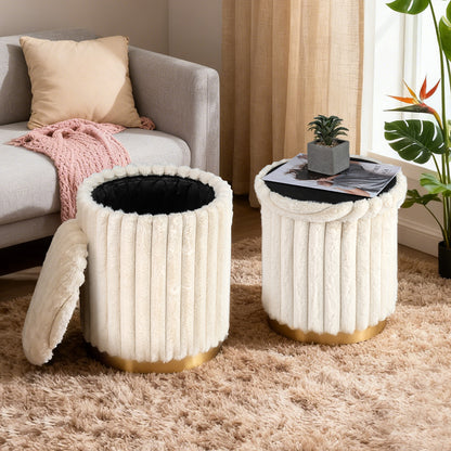 Modern Ottoman Set of 2 with Detachable Lids and Hidden Storage Space-Beige