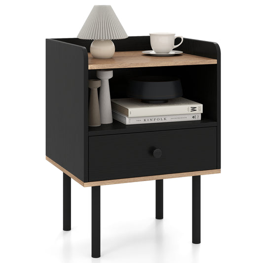Modern Sofa Side Table with Drawer and Metal Legs for Small Spaces-Black-1 Piece