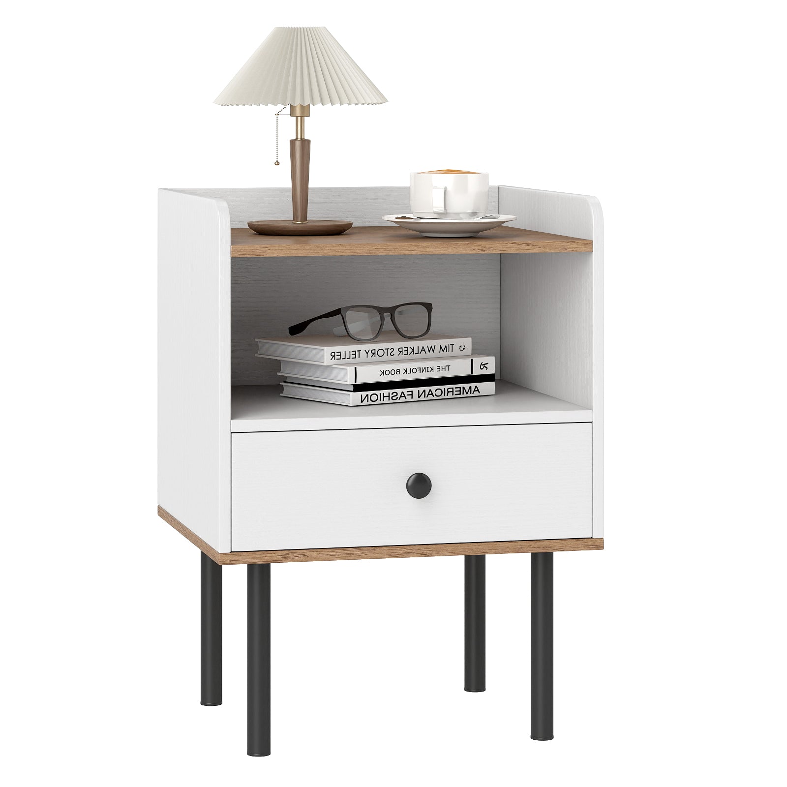 Modern Sofa Side Table with Drawer and Metal Legs for Small Spaces-White-1 Piece