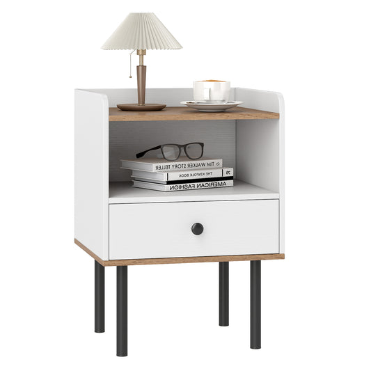 Modern Sofa Side Table with Drawer and Metal Legs for Small Spaces-White-1 Piece