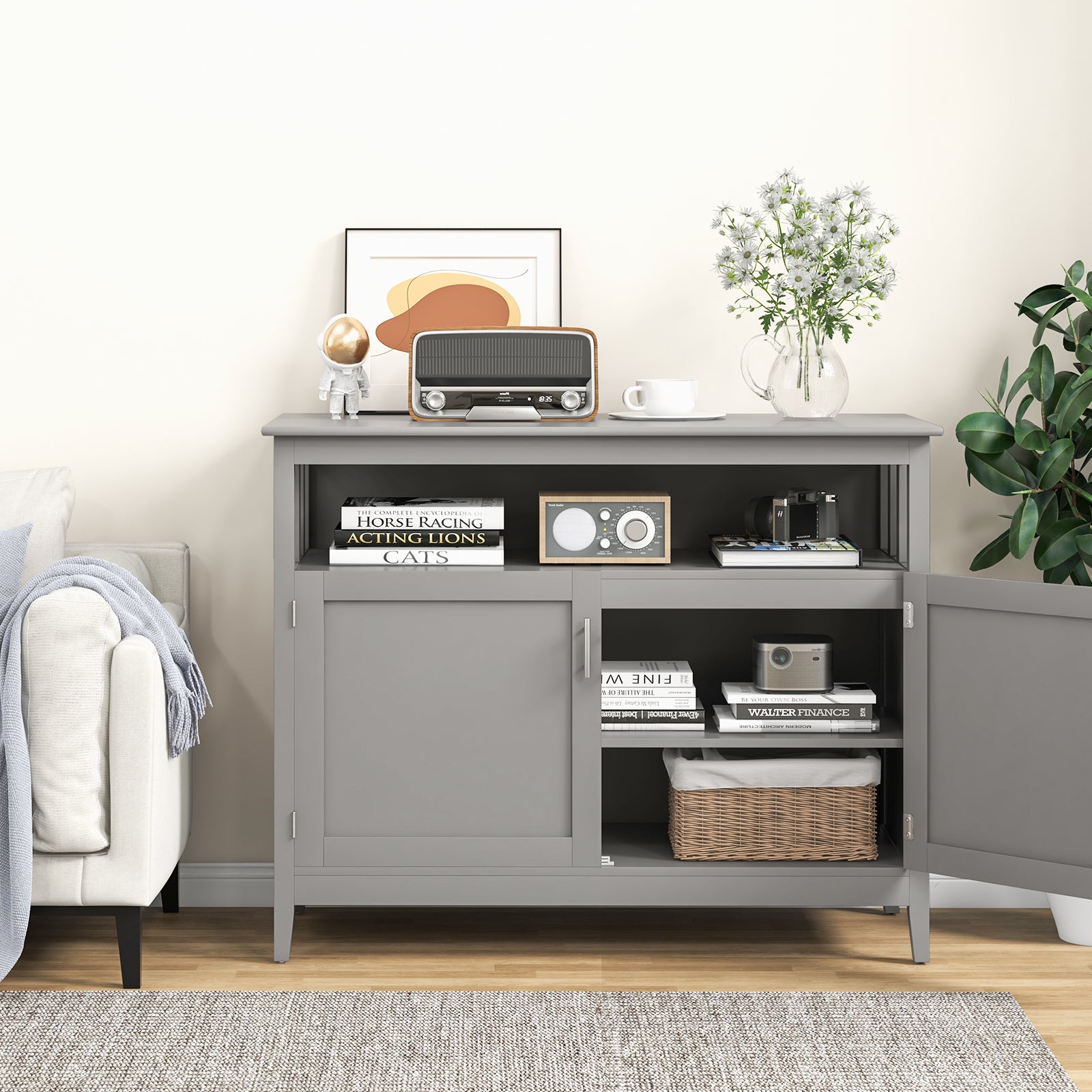 Modern Storage Cabinet Kitchen Buffet Server Sideboard-Grey