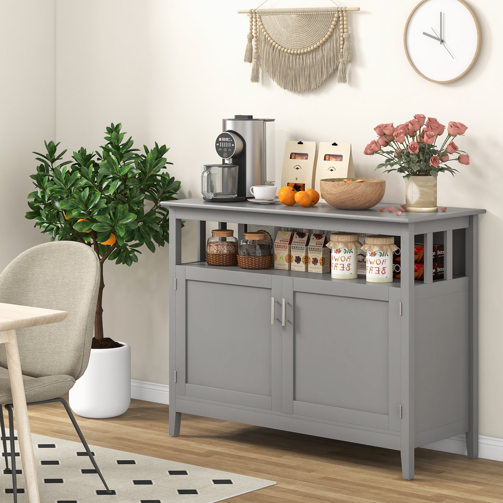 Modern Storage Cabinet Kitchen Buffet Server Sideboard-Grey