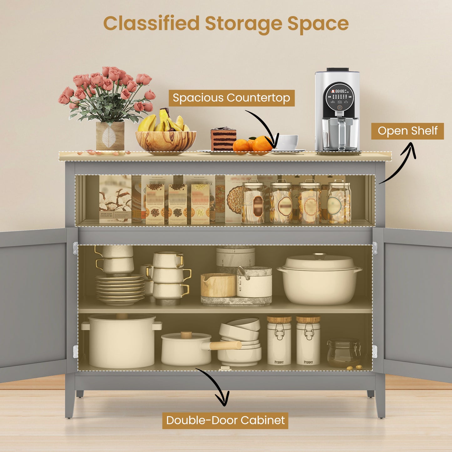 Modern Storage Cabinet Kitchen Buffet Server Sideboard-Grey