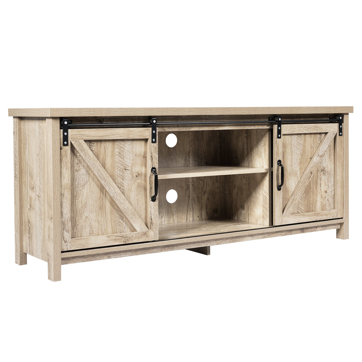 Modern TV Cabinet for 60-Inch TV Wooden Media Storage Shelves-Grey