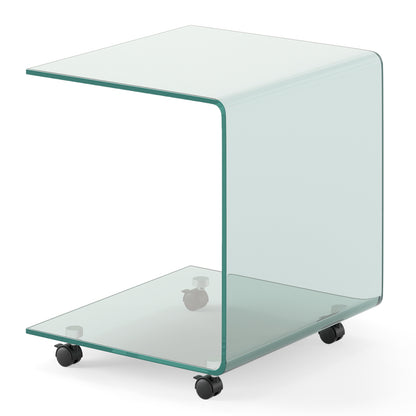 Modern Tempered Glass Side Table with 2-tier Shelf-Transparent