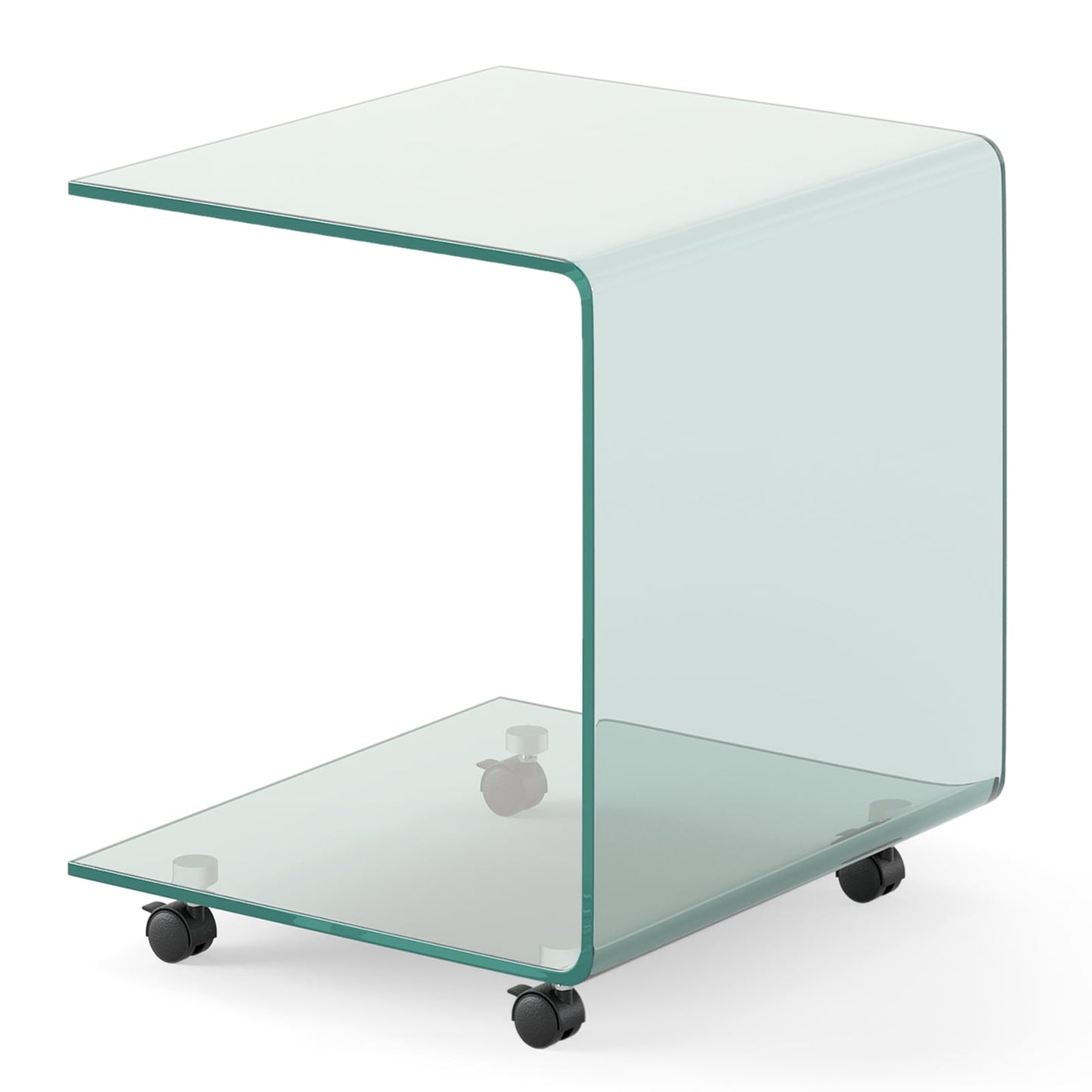 Modern Tempered Glass Side Table with 2-tier Shelf-Transparent