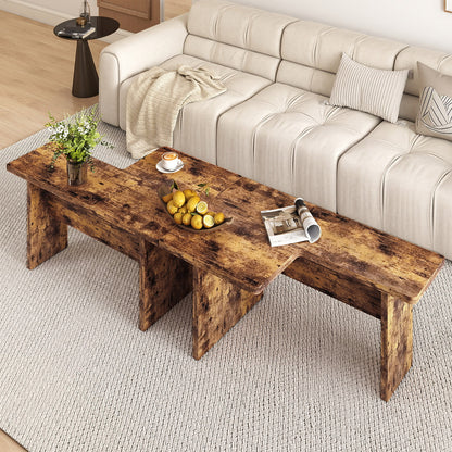 Modular Coffee Table Set of 2 L Shaped Center Tables for Small Space-Rustic Brown