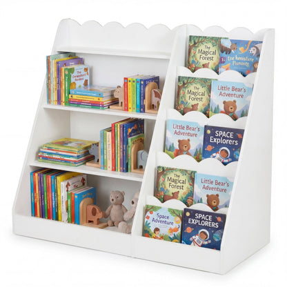 Montessori Kids Bookshelf with 5-Tier Scalloped Shelves for Nursery and Kids Room-White