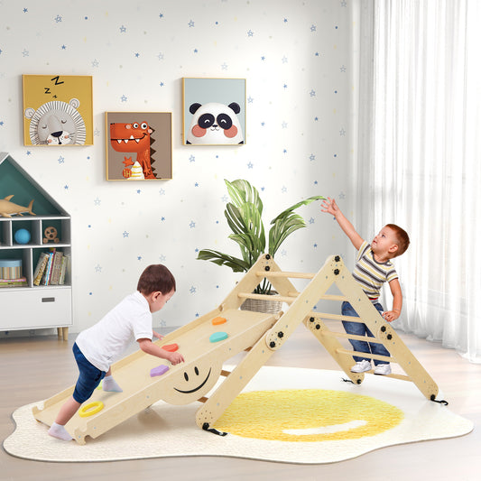 Montessori Climbing Set for Toddlers Foldable with Fun Seesaw-Natural